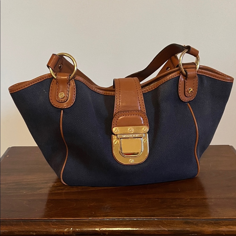 Michael Kors Elegant Navy and Tan Shoulder Bag